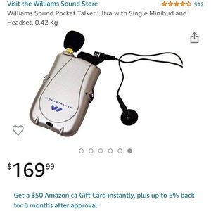 BRAND NEW - Williams Sound Pocket Talker Ultra with Single Minibud and Headset